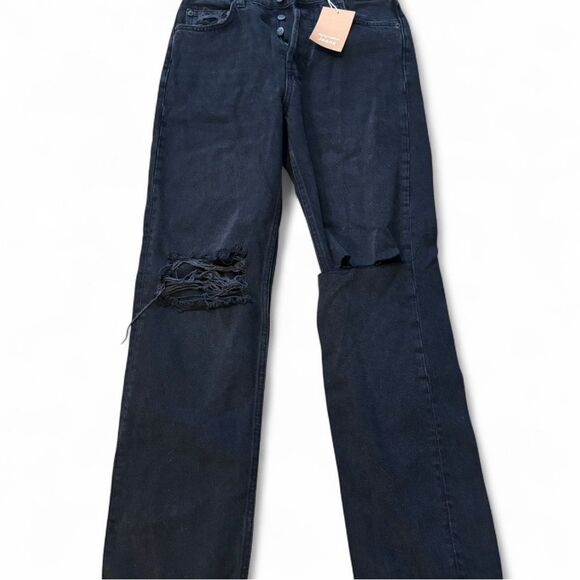 NWT Reformation Cynthia High Rise Straight Jeans Lagoon Destroyed Black Size 26 - Picture 4 of 7